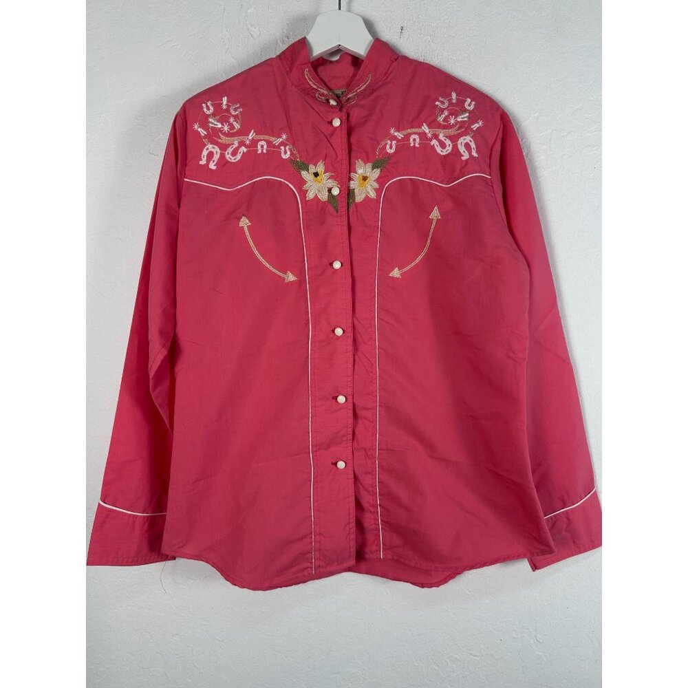 Vintage West Tex Pink Western Button-Up Shirt XL Embroidered Floral Long Sleeve